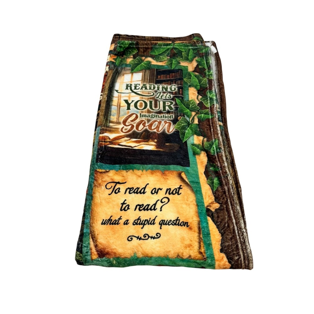 Reading Book Forest Fleece Throw Blanket Literary Quotes Bibliophile Gift Green